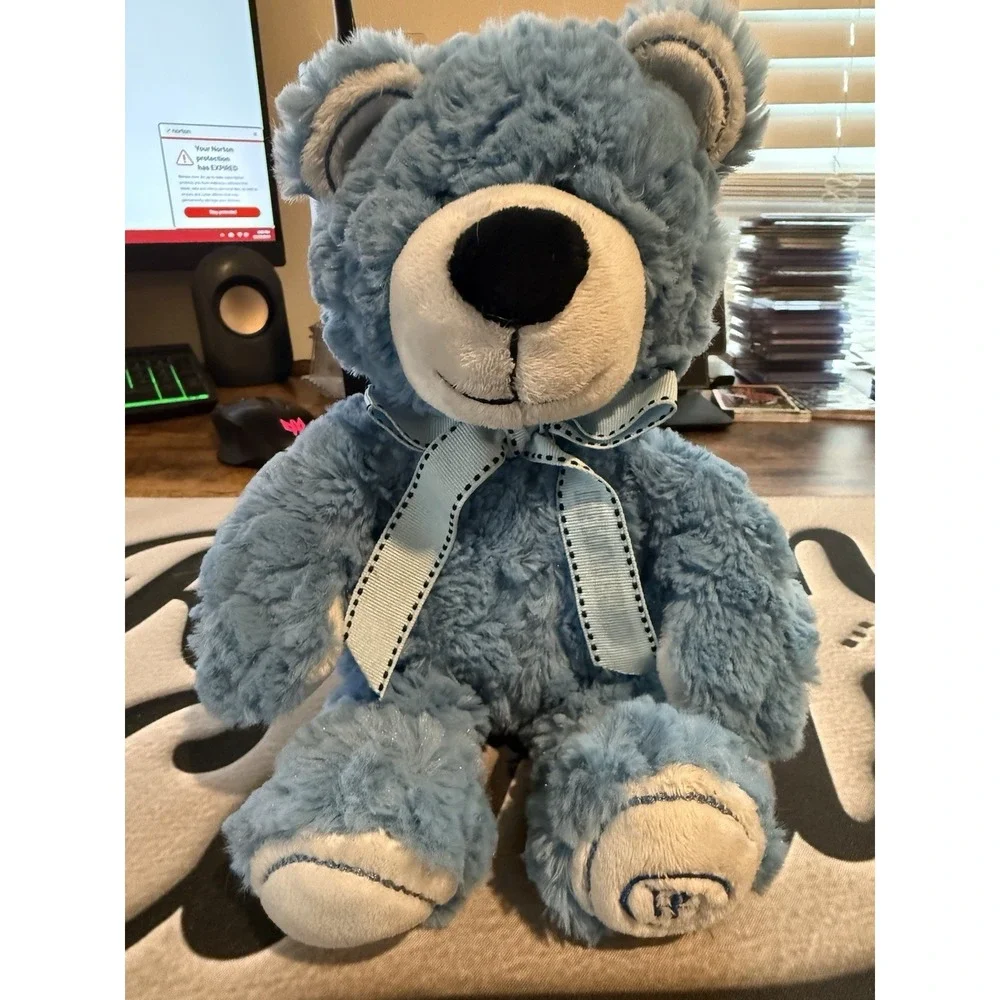 The Polar Express Beanie Bear Plush Stuffed‎ Toy Embroidered Foot Bow Blue